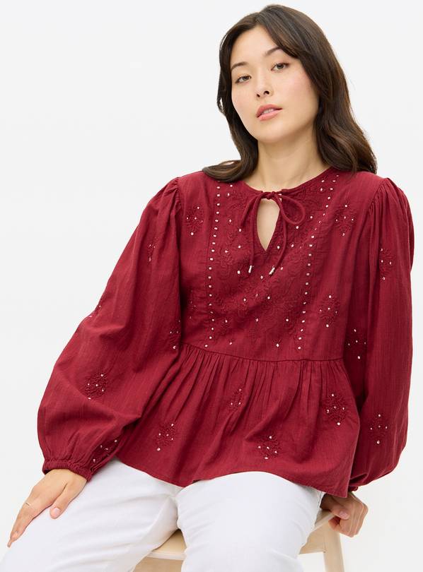 Dark Red Embroidered Boho Blouse  12